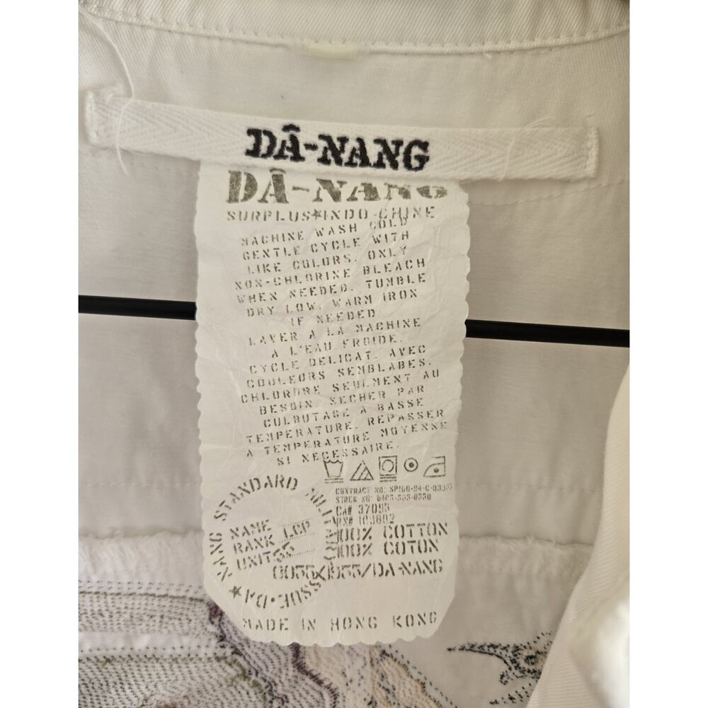 Vtg DA-NANG Da Nang Medium White Embroidered Frayed Jacket Phoenix Bird Cotton - Picture 3 of 7